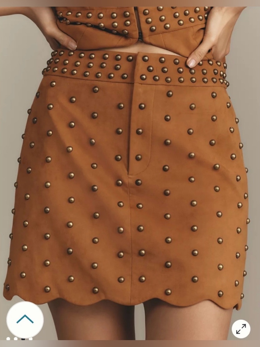 NWT Mare Mare Anthropologie Studded Tan Faux Suede Mini Skirt